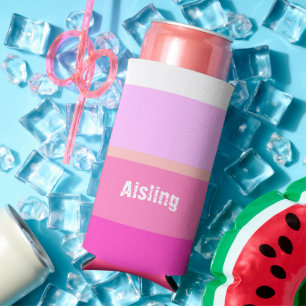 Enfriador De Latas Slim Moda Patrón de rayas rosadas calientes