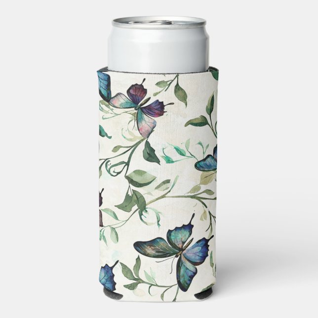 Enfriador De Latas Slim Moda Romántica Azul Butterflies Ducha de novia (Reverso Agua con Gas)