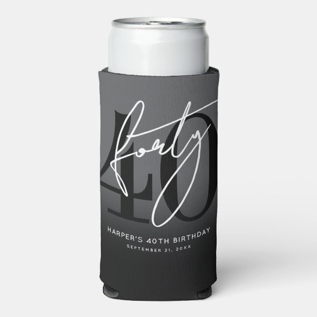 Enfriador De Latas Slim Modern Black 40th Birthday Party (Frente Agua con Gas)