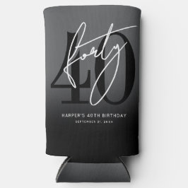 Enfriador De Latas Slim Modern Black 40th Birthday Party