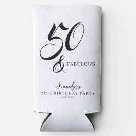 Enfriador De Latas Slim Modern Elegant Black White Fifty Fabulous Birthday