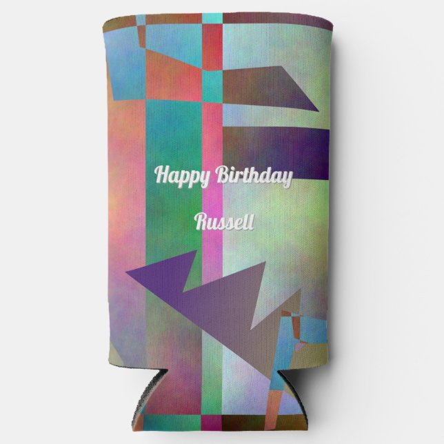 Enfriador De Latas Slim Modern Elemental Pattern Happy Birthday (Anverso)