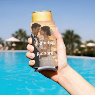 Enfriador De Latas Slim Modern Sunset Beach Wedding Photo 