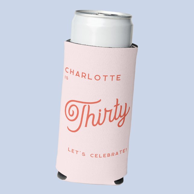 Enfriador De Latas Slim Moderno 30 Treinta Cumpleaños (30th thirtieth birthday personalized custom name and text blush pink modern seltzer can cooler)
