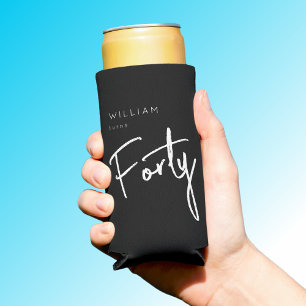Enfriador De Latas Slim Moderno 40.º 40º cumpleaños masculino negro