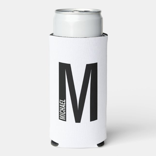 Enfriador De Latas Slim Moderno monograma y nombre negrita personalizado C (Frente Agua con Gas)
