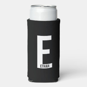 Enfriador De Latas Slim Moderno monograma y nombre negrita personalizado C