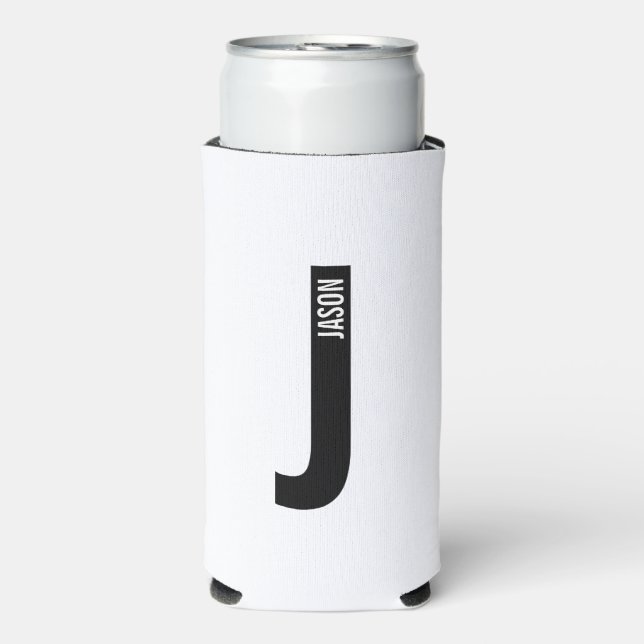 Enfriador De Latas Slim Moderno monograma y nombre negrita personalizado C (Frente Agua con Gas)