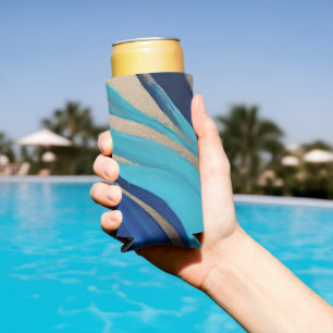 Enfriador De Latas Slim Moderno Resumen Flujo de arte - Azul y Oro-