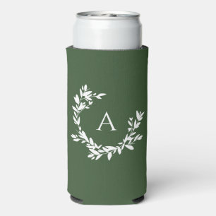 Enfriador De Latas Slim Monograma botánico Hunter inicial de bosque Verde