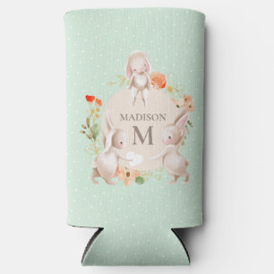Enfriador De Latas Slim Monograma Conejo Conejo Floral Pascua Personalizad