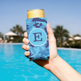 Enfriador De Latas Slim Monograma de camuflaje azul