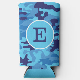 Enfriador De Latas Slim Monograma de camuflaje azul