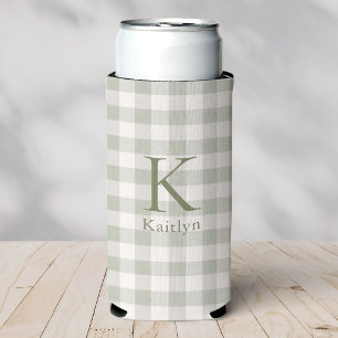 Enfriador De Latas Slim Monograma de encaje verde personalizado de herenci
