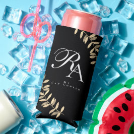 Enfriador De Latas Slim Monograma de Moda simple negro