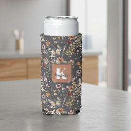 Enfriador De Latas Slim Monograma de nombre floral moderno