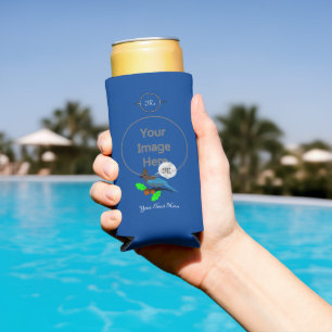 Enfriador De Latas Slim Monograma de Steller Blue Jay