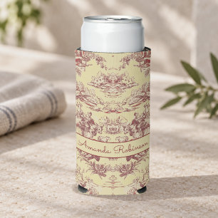 Enfriador De Latas Slim Monograma de toile de jouy vintage amarillo lago r