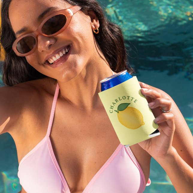 Enfriador De Latas Slim Monograma de verano amarillo limón cítrico elegant (Subido por el creador)