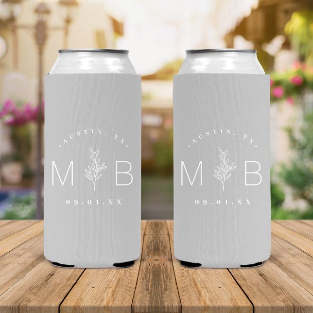 Enfriador De Latas Slim Monograma del Boda del estem floral ruso | Gris (Subido por el creador)