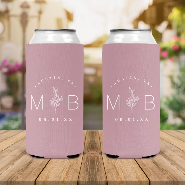 Enfriador De Latas Slim Monograma del Boda del estem floral ruso | Mauve (Subido por el creador)