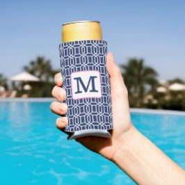 Enfriador De Latas Slim Monograma geométrico de octagón blanco de la marin
