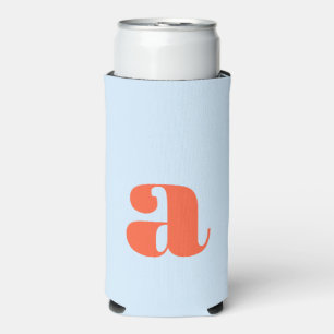 Enfriador De Latas Slim Monograma Inicial Simple Azul Naranja Negrita Retr
