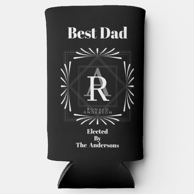 Enfriador De Latas Slim Monograma negro de marco elegante (Anverso)