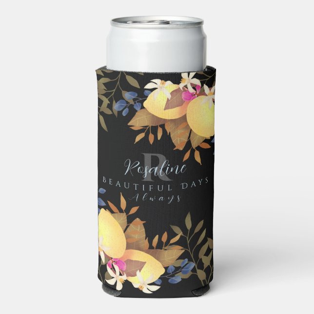 Enfriador De Latas Slim Monograma negro de Moda limón (Reverso Agua con Gas)