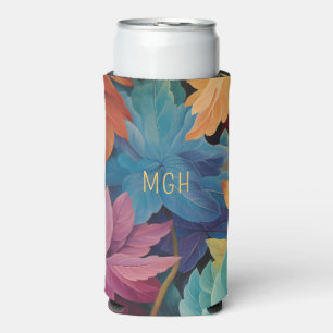 Enfriador De Latas Slim Monograma Personalizado de las hojas de otoño colo