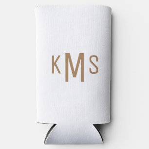 Enfriador De Latas Slim Monograma simple de oro moderno blanco