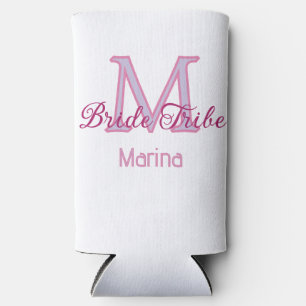 Enfriador De Latas Slim monograma tribu de la novia rojo ducha de la novia