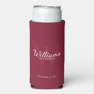 Enfriador De Latas Slim Monograma y nombre de Groomsmen con guión personal