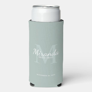 Enfriador De Latas Slim Monograma y nombre de la dama de honor personaliza