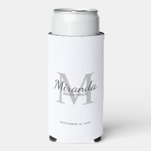 Enfriador De Latas Slim Monograma y nombre de la dama de honor personaliza