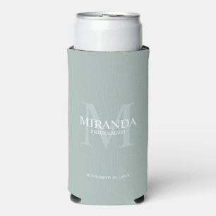 Enfriador De Latas Slim Monograma y nombre de la dama de honor personaliza