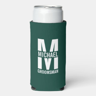 Enfriador De Latas Slim Monograma y nombre de los Groomsmen personalizados