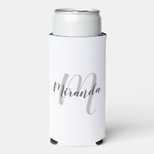 Enfriador De Latas Slim Monograma y nombre personalizados de guión moderno