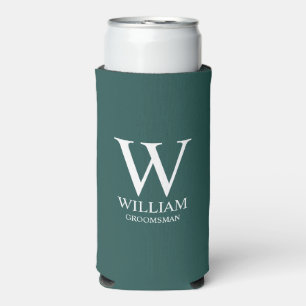 Enfriador De Latas Slim Monograma y nombre personalizados para los padrino
