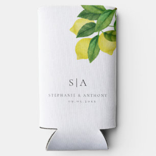 Enfriador De Latas Slim Monogramas Boda de ecología de rama de cítricos li