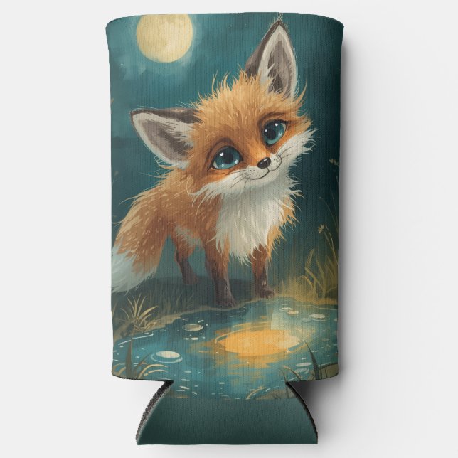 Enfriador De Latas Slim Moonlit Fox, Night Forest  (Anverso)