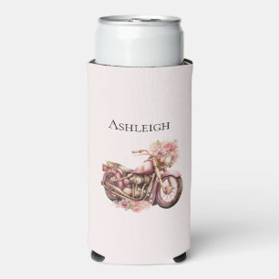 Enfriador De Latas Slim Motocicleta floral rosa