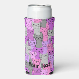 Enfriador De Latas Slim Muchos gatos rosados morados diseñan Refrigerador 