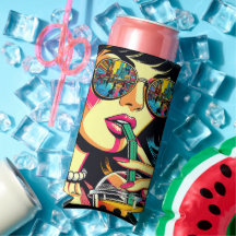 Mujer Bonita de Cómic de Pop Art Bebiendo Boba