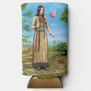 Enfriador De Latas Slim Mujer Nativa Americana Arte de Bosque Ave