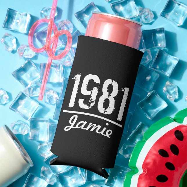 Enfriador De Latas Slim Nacido en 1981 Cumpleaños Personalizado (Verano in situ)