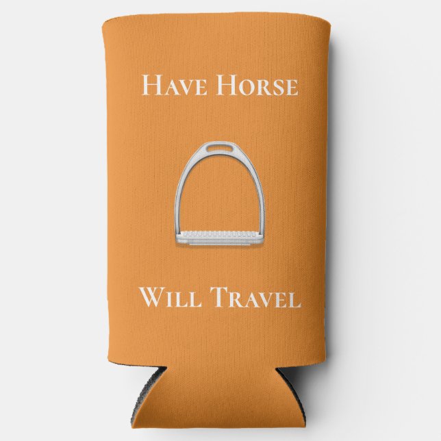 Enfriador De Latas Slim naranja ecuestre "Have Horse Will Travel" (Anverso)