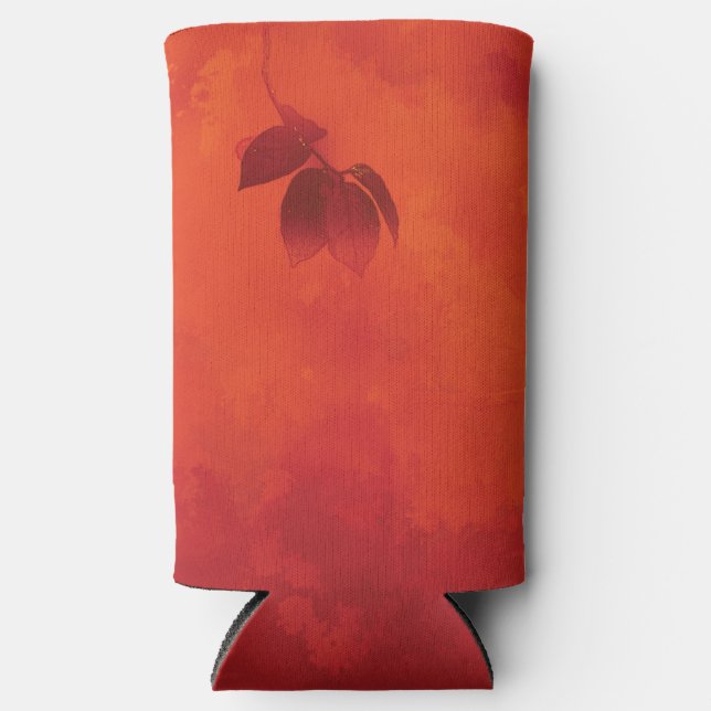 Enfriador De Latas Slim Naranja quemado Persimmon Abstrato de hojas otoño (Anverso)