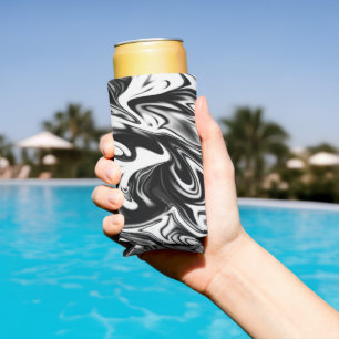 Enfriador De Latas Slim "Natación cósmica: Elegancia de mármol blanco y ne