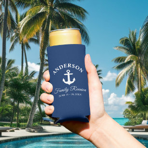 Enfriador De Latas Slim Nautical Anchor Family Reunion Naval Azul